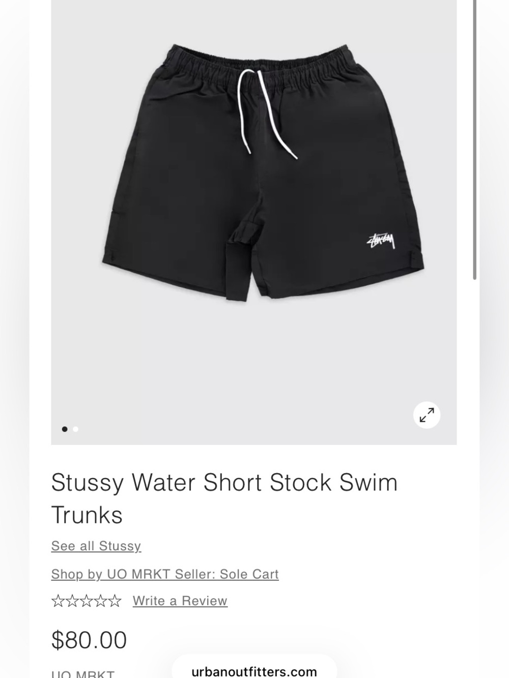 Stussy Black Athletic Swim Shorts with White Drawstring